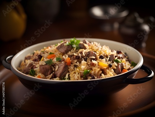 An amazing photo of Delicious Beef Fried Rice. Created with Generative AI Technology