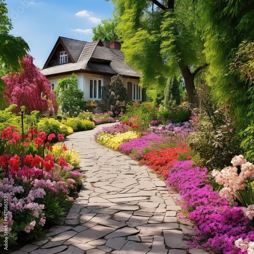 Enchanted Oasis: A Vibrant Home Garden and Pathway Retreat. Generative AI 5 © NormanBalberan