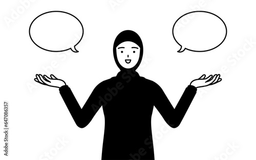ふきだしつき、比較をするイスラムの女性