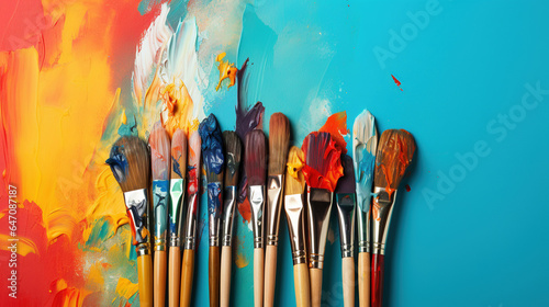 A collection of paintbrushes on colorful background