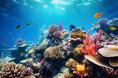 beautiful underwater coral reef with fish © sam