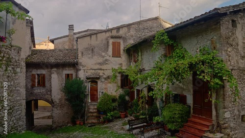 Typical Houses With A Garden In The Charming Village Of Spoleto, Province Of Perugia, Italy. Handheld
 