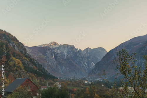 Landscape village and alps view of Theth small town in Albania.