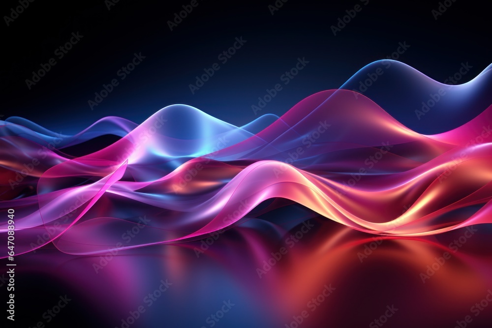 Neon lines in wave with Blue Pink on dark background