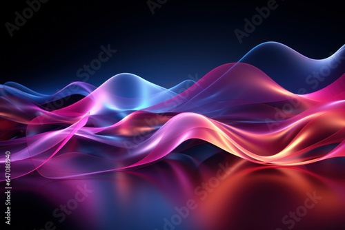 Neon lines in wave with Blue Pink on dark background