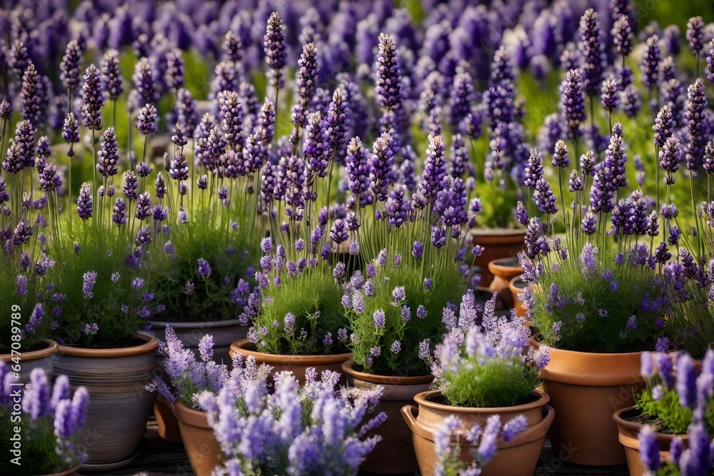 Lavender in Bloom: Pots of Purple Serenity Lavender in Bloom: Pots of Purple Serenity