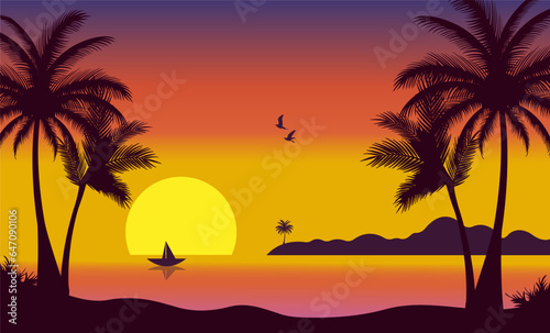 sunset palm tree beach vector design