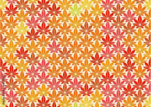 紅葉と麻の葉柄を組み合わせたベクターイラストのシームレスパターン