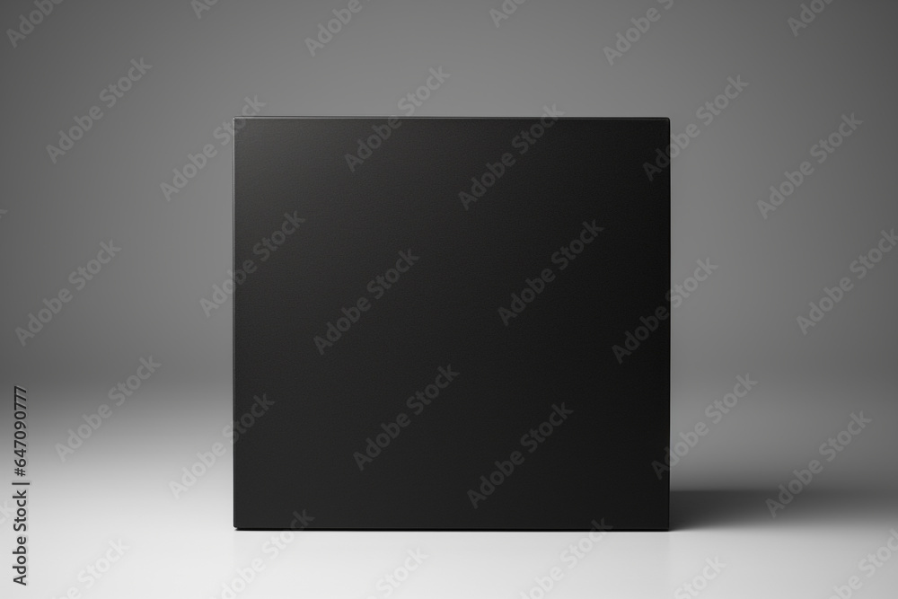 A paper black mockup display box on a dark grey background for presentation A paper black mockup display box on a dark grey background for presentation