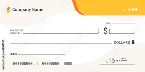 Bank checkbook. Empty money cheque. Check book template with pattern and blank fields. Currency payment coupon