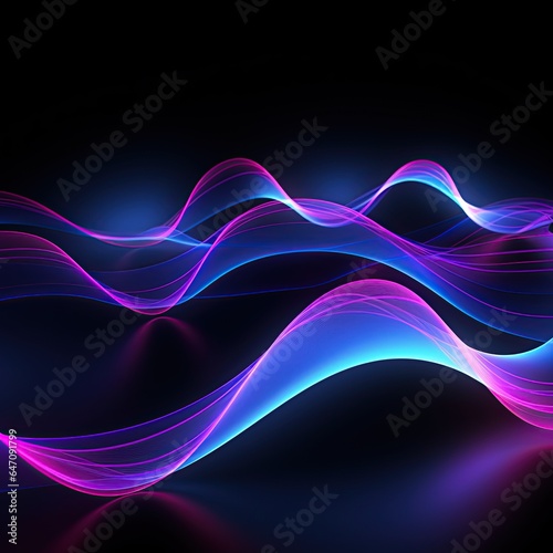 Dark abstract neon background, pink blue waves