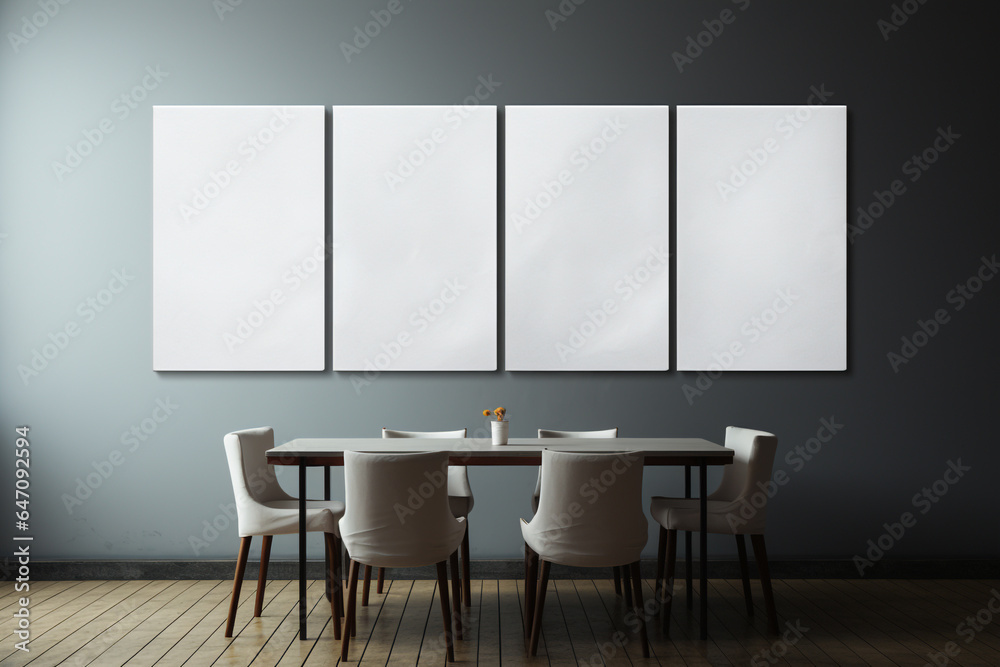 Four blank frames hanging on grey wall for presentation and mock up Four blank frames hanging on grey wall for presentation and mock up