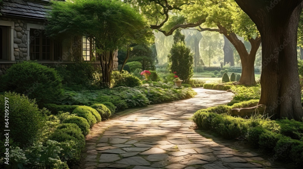 Journey Through Time: A Nostalgic and Timeless Home Garden and Pathway. Generative AI 2