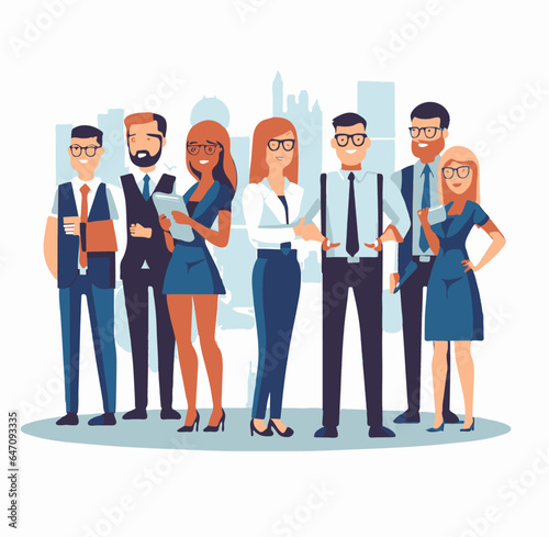 group of business people, team work, Business teams, business opportunity, Cartoon flat vector, on white background, in office