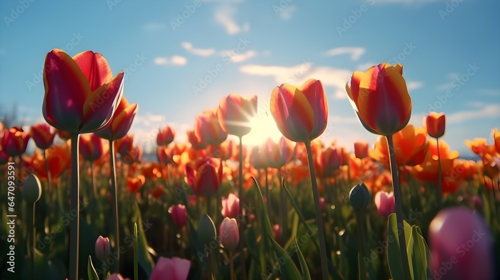Colorful tulips flower. Created with Generative AI Technology