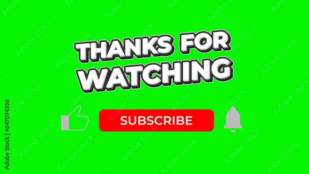 4k modern animation, motion graphic design of thanks for watching words, cursor is pressing buttons like, subscribe, and notification on green screen, chroma key. Perfect for video, youtube channel.
