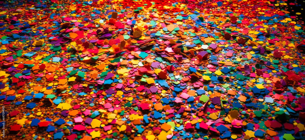 Obraz premium Vibrant Aerial Shot of Rainbow-Colored Party Confetti