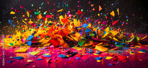 Vibrant Rainbow-Colored Confetti Dancing in the Air