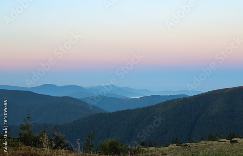 gentle gradient in the sky after sunset, incredible evening colors in the mountains