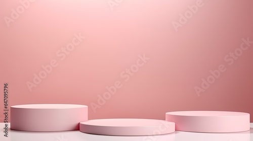 Cosmetic product presentation stage, Cylindrical pedestal on pink background. Abstract small scene with geometric shapes. 