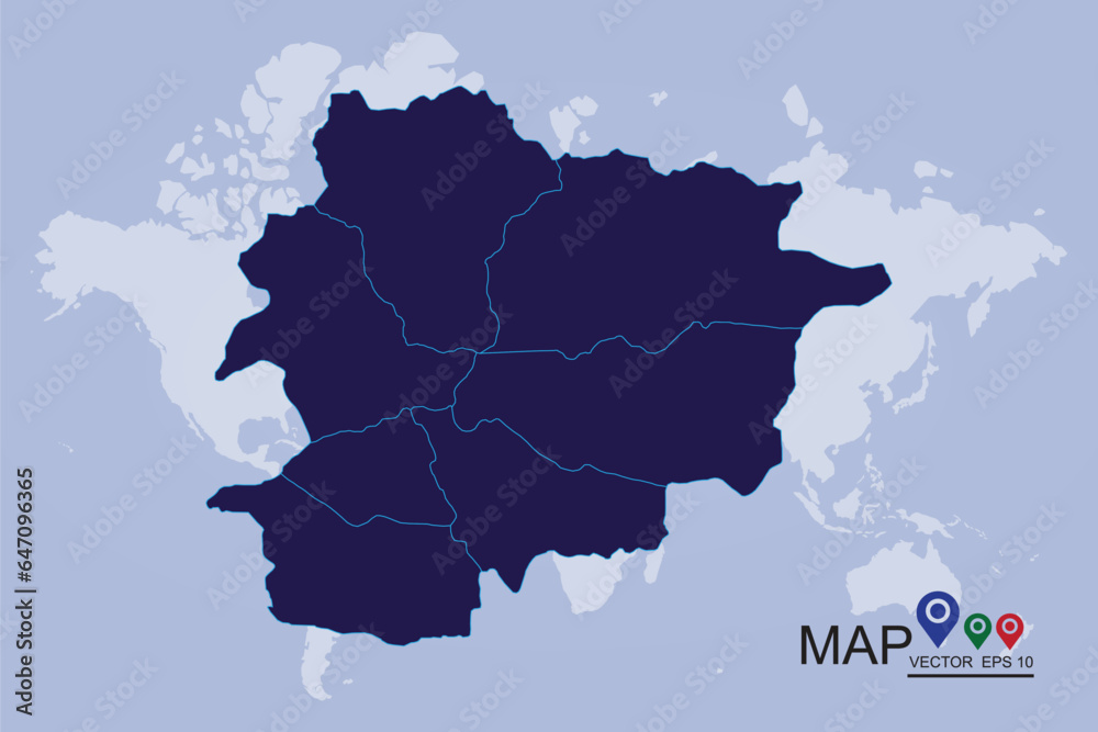 Fototapeta premium High Detailed Blue Map of Andorra isolated on white background. - Vector