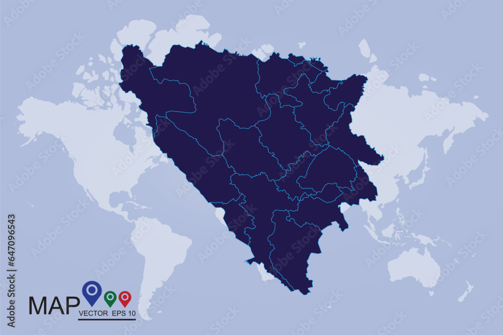 Obraz premium Bosnia Herzegovina Regions map - blue pastel graphic background . Vector illustration eps 10 - Vector