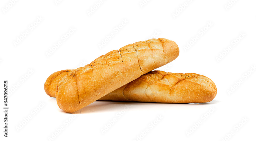 Baguette with Garlic Butter and Aromatic Herbs Isolated, Garlic Bread, Top View Food Photography