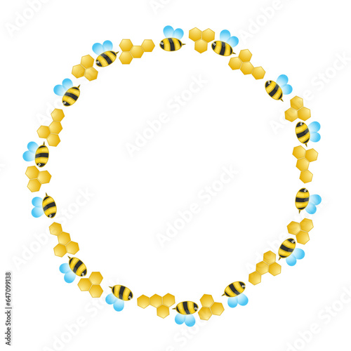 bee and honeycomb cartoon style round frame