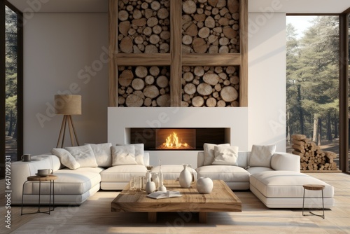 Elegant, contemporary home interior with cozy living room and stylish furnishings.Scandinavian living stile. 
