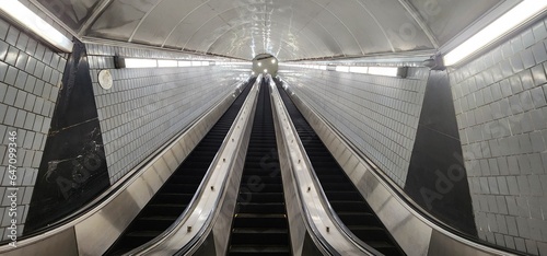 Empty escalators in metro station