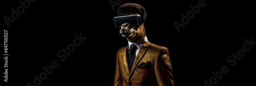 Camel In Suit And Virtual Reality On Black Background Camel In Suit, Virtual Reality, Black Background, Business Attire, Virtual Worlds, Big Data