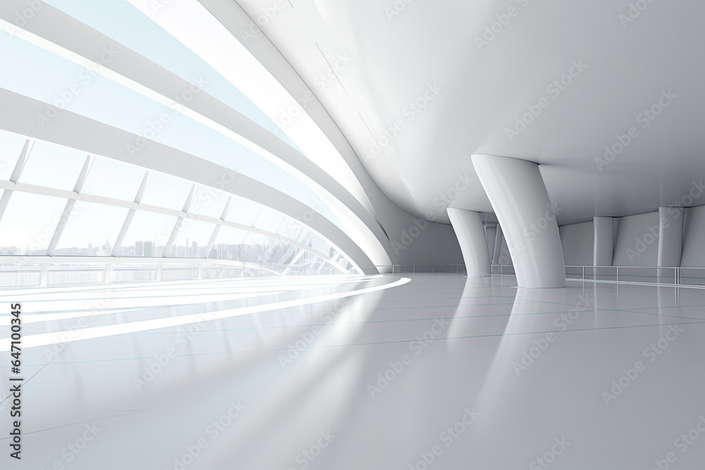Obraz premium Abstract Architecture modern design. White contemporary and minimalist architecture building with empty interior, empty floor area.