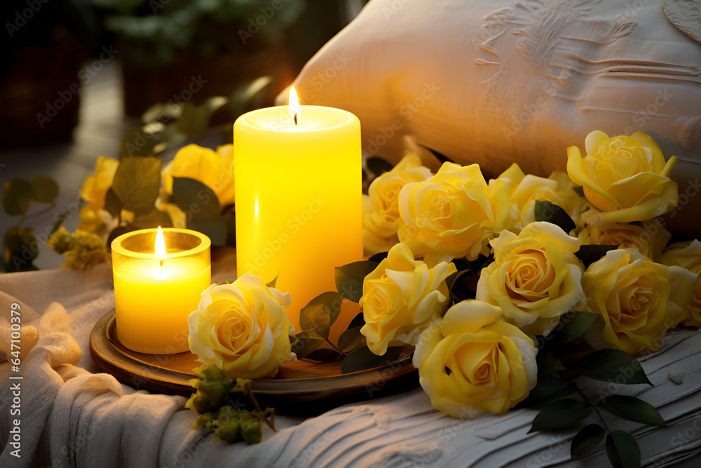 Golden Glow: Yellow Roses and Candlelight Golden Glow: Yellow Roses and Candlelight