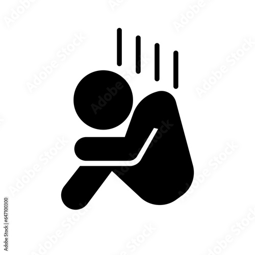 Sitting depressed person silhouette icon. Vector.