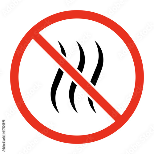 Prohibited odor, no smell sign. Forbidden smoke, heat symbol. Vector