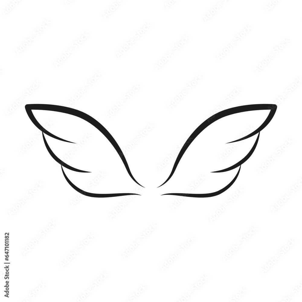 Wings line template icon. Wings for fly bird, angel and religious symbol. Wings badges decorative shapes. Vector