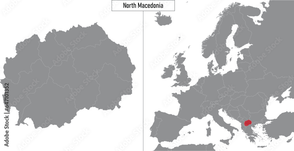 Naklejka premium map of North Macedonia and location on Europe map