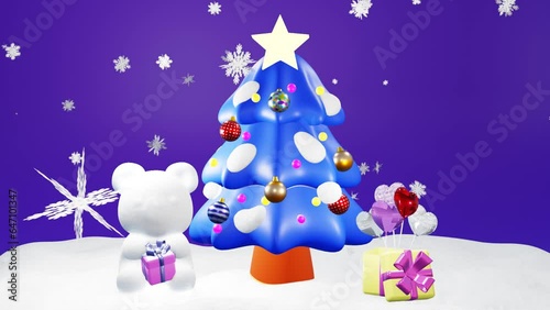 クリスマスツリーとスノーベア🎄🧸Christmas tree &  SnowBear_3D Background photo