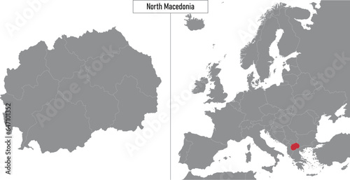 Fototapeta Naklejka Na Ścianę i Meble -  map of North Macedonia and location on Europe map