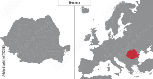 map of Romania and location on Europe map
