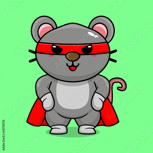 Vector cute mouse super hero cartoon vector icon illustration