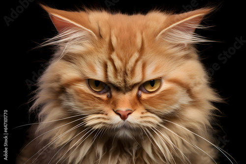 funny studio portrait of an angry ginger cat