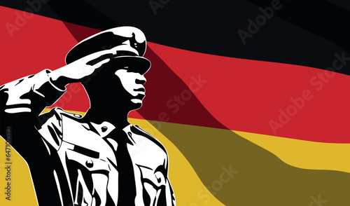 Silhouette of soldier with Germany flag on background.