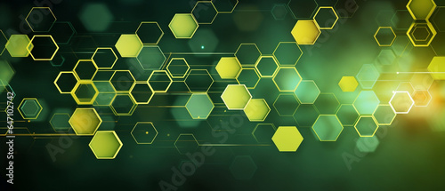 abstract blue background with green hexagons