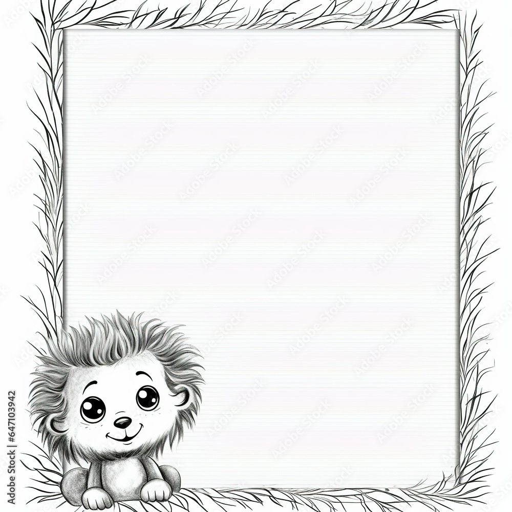 Blank Note Paper For Children Education. Black and white page, for kids