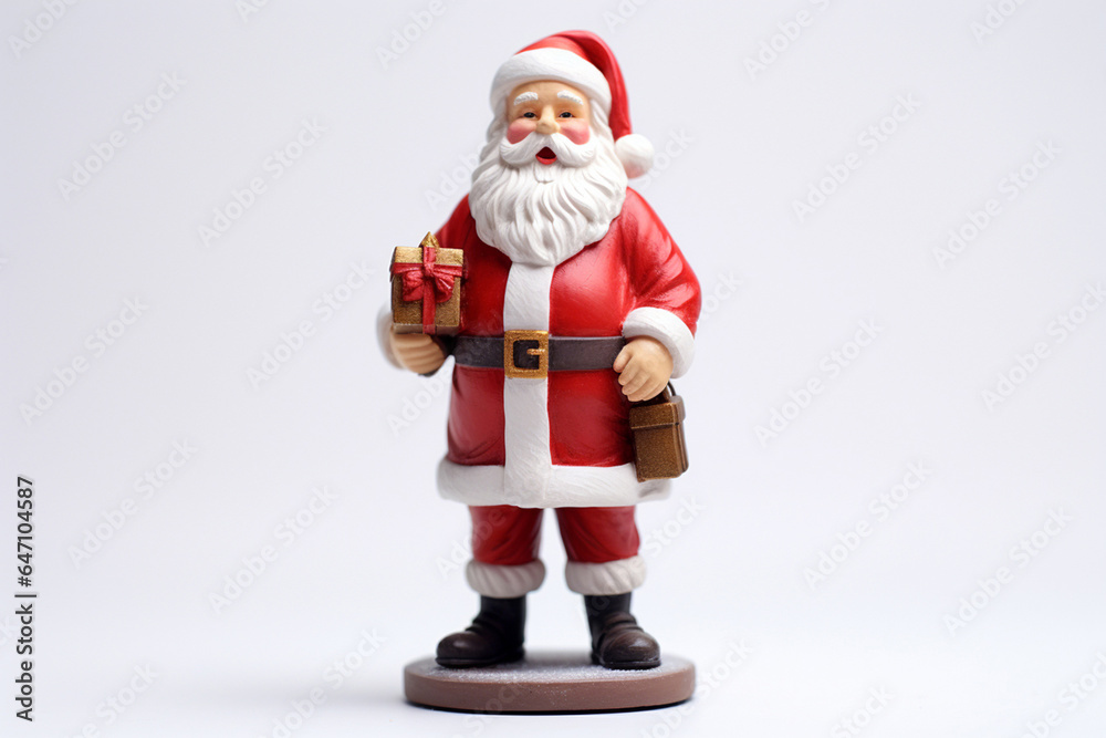 A Santa Claus figure model on a white studio background, ideal for Christmas posters and social media events. Generative AI. A Santa Claus figure model on a white studio background, ideal for Christmas posters and social media events. Generative AI.