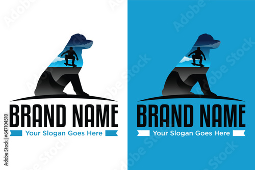 silhouettes of people on skateboards park in the dog background