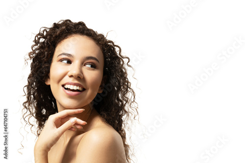 PNG,an attractive girl takes care of her facial skint, isolated on white background