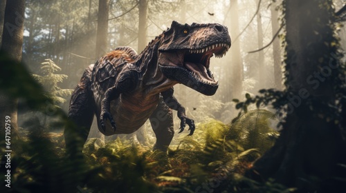 T-rex in the forest, AI generated Image
