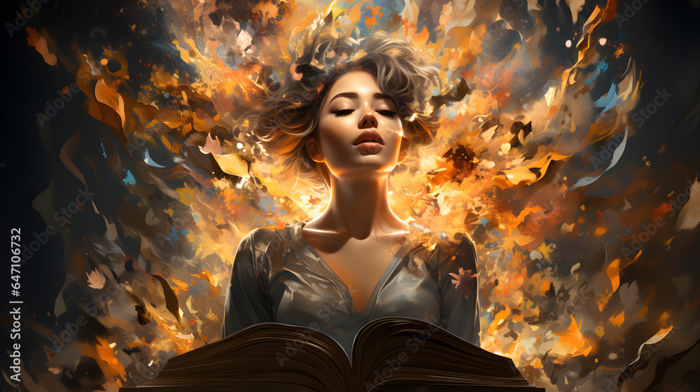 A woman reads a book. Learning Concept A woman reads a book. Learning Concept